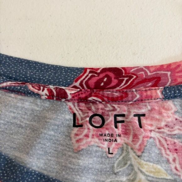 Loft T-Shirt Women's Large Floral Short Sleeve Round Neck Colorful Boho Shirt - Picture 6 of 8